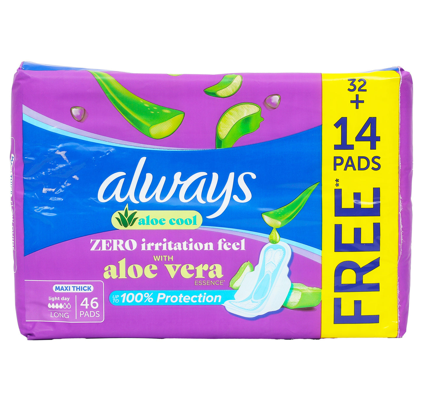 Always Aloe Cool Maxi Thick with Wings Long Value Pack 46 pcs