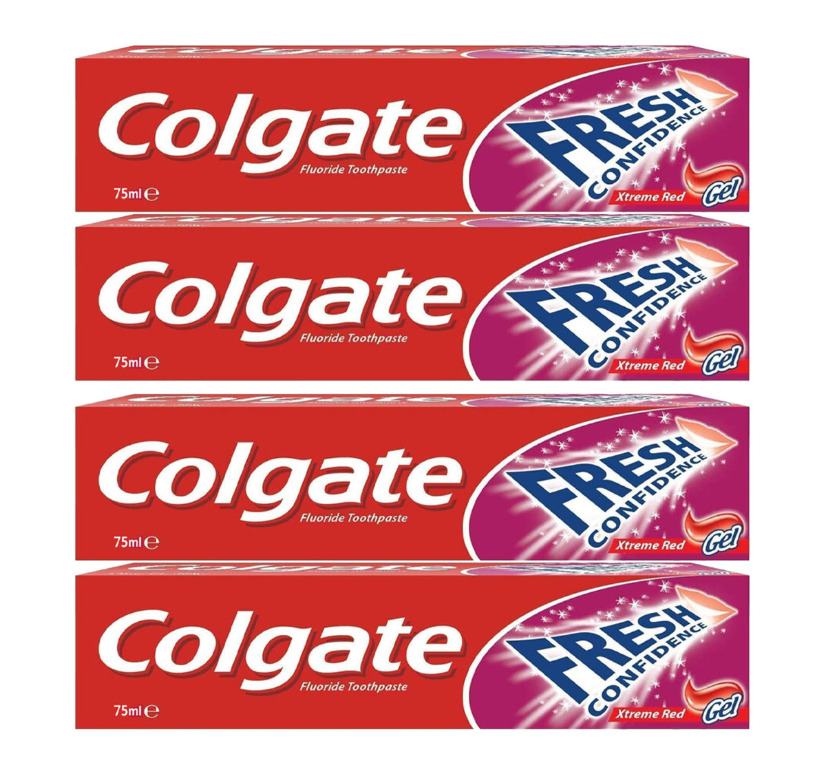 Colgate Fresh Confidence Xtreme Red Gel Toothpaste Value Pack 4 x 75 ml