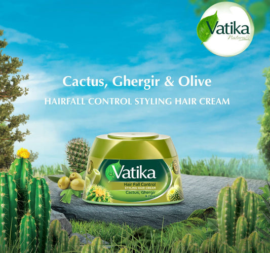 Vatika Naturals Hair Fall Control Styling Hair Cream Ghergir Cactus & Olive Strengthens & Nourishes Weak Hair 2 x 140 ml