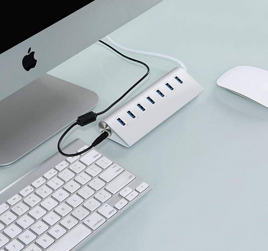Trands 7 Port USB 3.0 Hub Aluminum Multi-Port USB Hub with Built-in Cable HB627