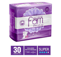Fam Natural Cotton Feel Feminine Pads Super With Wings 30 pcs