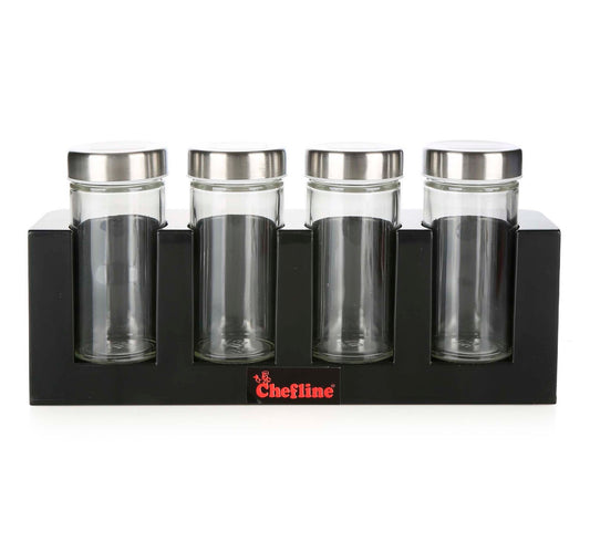 Chefline Spice Jar Set with Rack, 4 Pcs, GSR-1124B