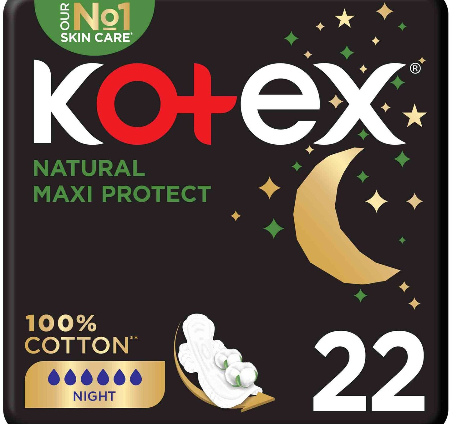 Kotex Natural Maxi Protect Thick 100% Cotton Overnight Sanitary Pads with Wings 22 pcs