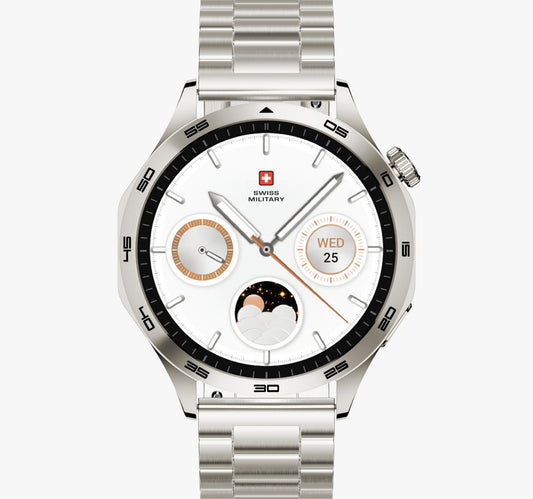 Swiss Military Swiss International Smart Watch, 1.43 AMOLED Display, Gold Frame with Gold Metal Strap