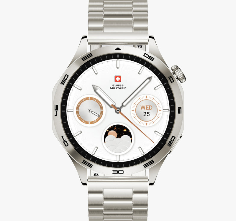 Swiss Military Swiss International Smart Watch, 1.43 AMOLED Display, Gold Frame with Gold Metal Strap