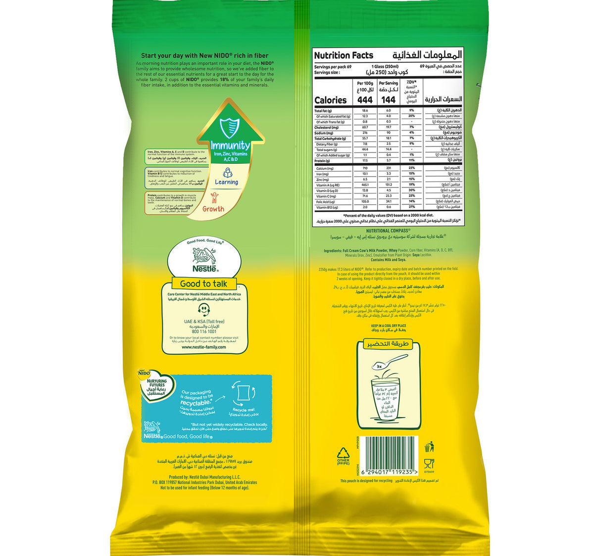 Nestle Nido Fortified Milk Powder Rich in Fiber Pouch 2250 g