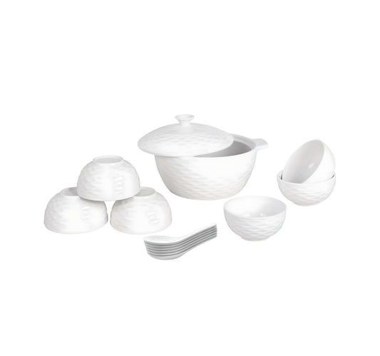Home Ceramic Soup Set, 14 pcs, White, MKT-112
