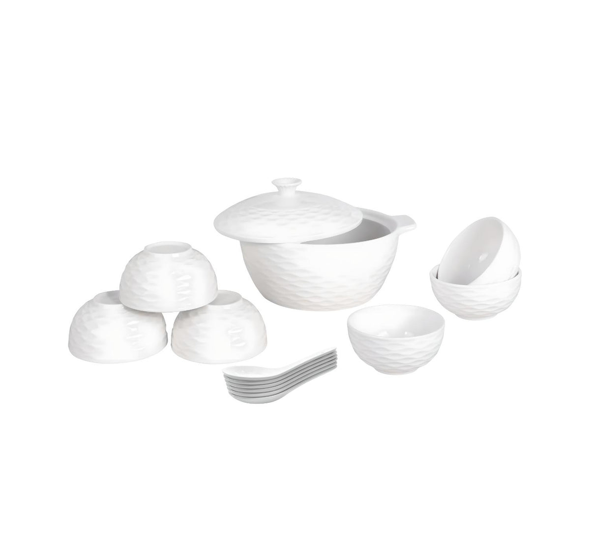 Home Ceramic Soup Set, 14 pcs, White, MKT-112