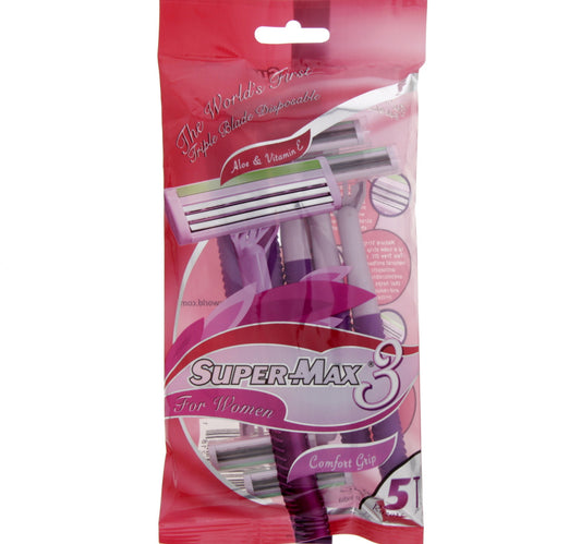 SuperMax3 for Women Comfort Grip 3Blade Razor 5 pcs