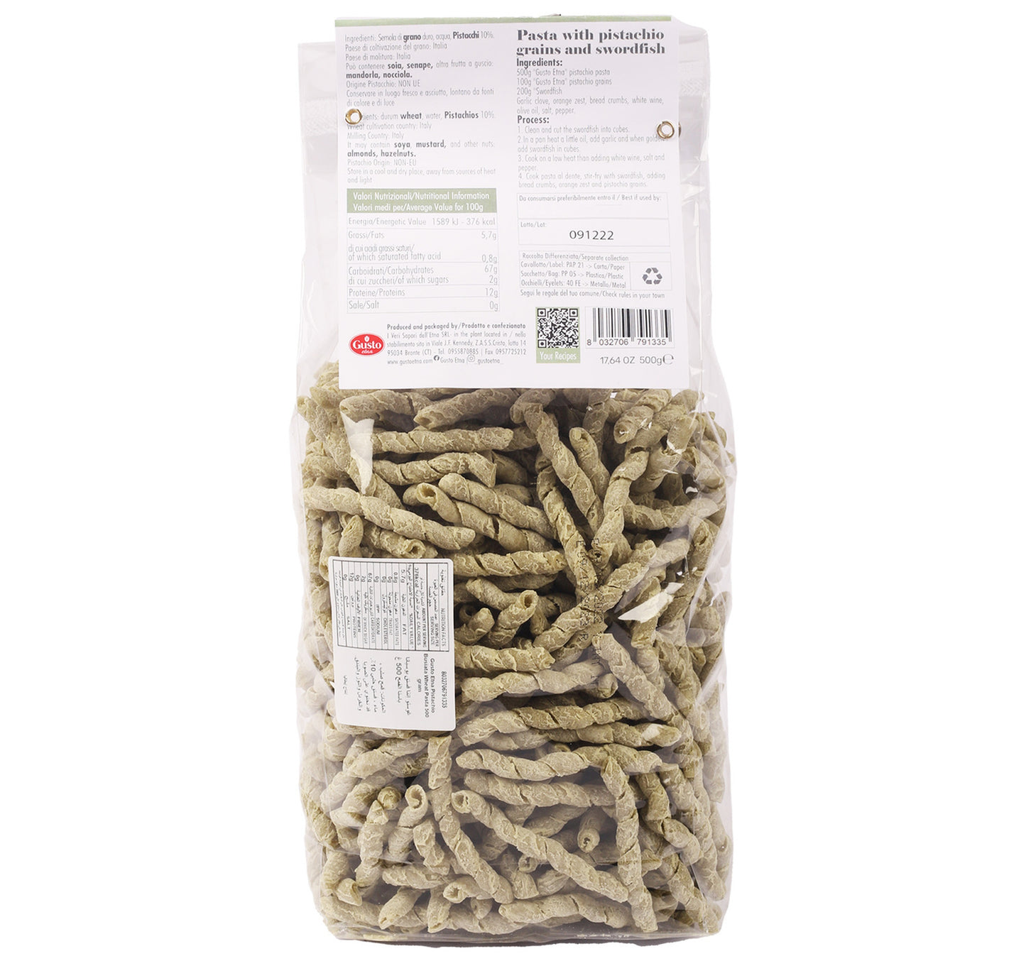 Gusto Etna Pistachio Busiata Wheat Pasta 500 g