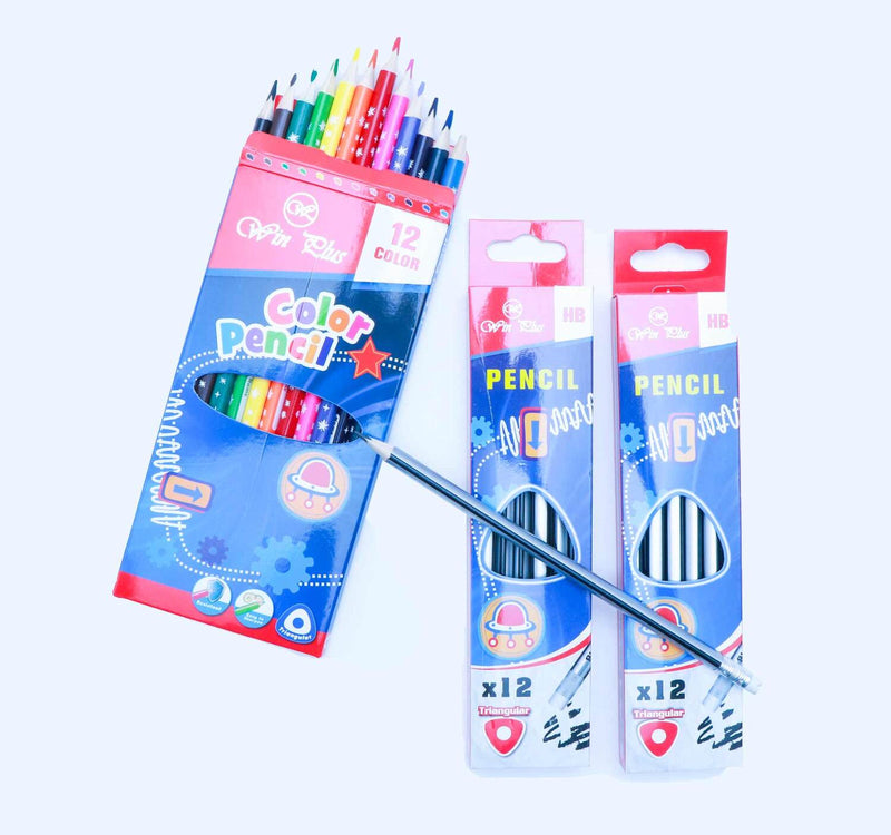 Win Plus HB Pencils Triangular 2x12's + Win Plus Color Pencils 12's