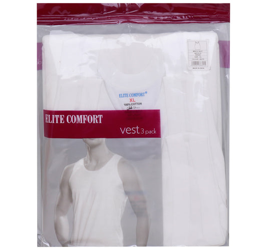 Elite Comfort Cotton Men's Vest, XL, 3 pcs, White, ELXVW