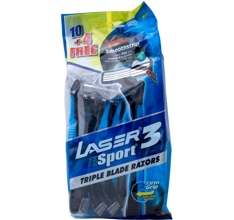 Laser Sport 3 Triple Blade Disposable Razor Value Pack 14 pcs