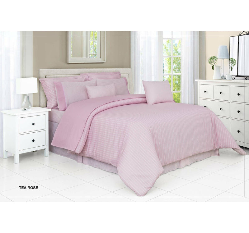 Cannon Solid Striped Collection 100% Cotton Fitted Sheet 200x200cm 144 Thread Count Tea Rose