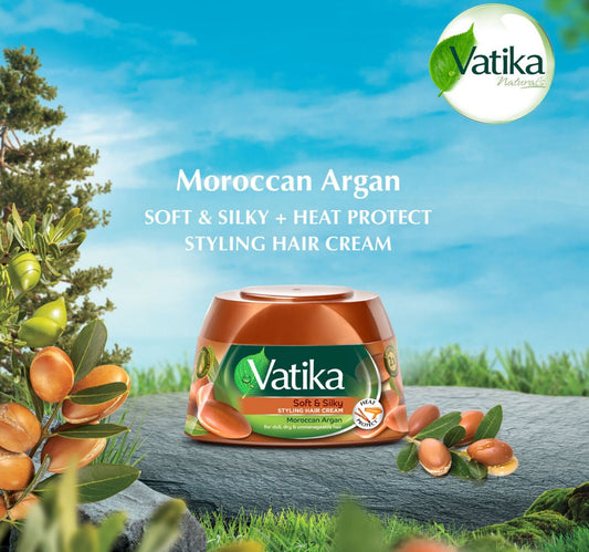 Vatika Moroccan Argan Soft & Silky + Heat Protect Styling Hair Cream For Dull Dry & Unmanageable Hair 140 ml