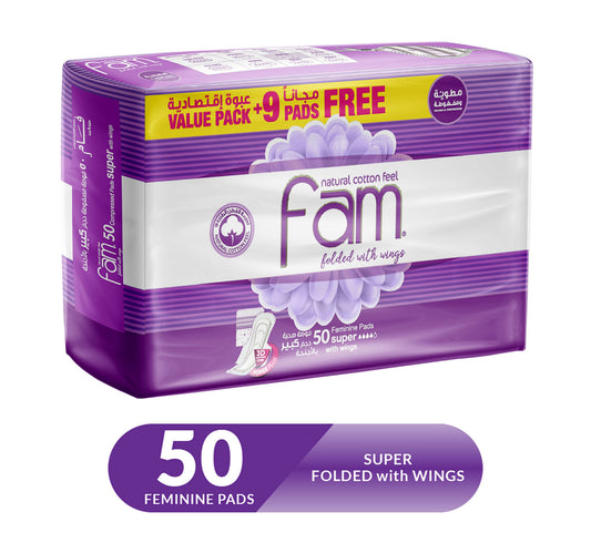 Fam Sanitary Pads Folded With Wings 50pcs