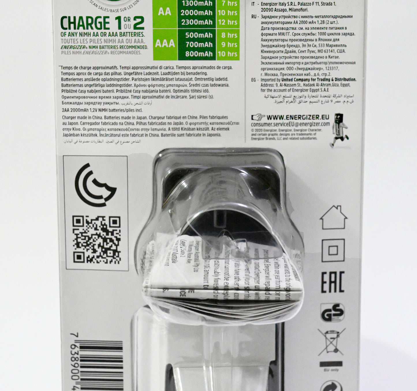 Energizer AccuRecharge Mini Charger + Rechargeable AA Battery 2pcs CH2PC2-2000