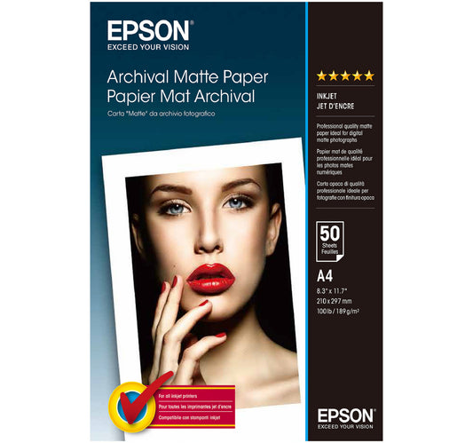 Epson Archival Matte Photo Paper, A4, 50 Sheets, C13S041342