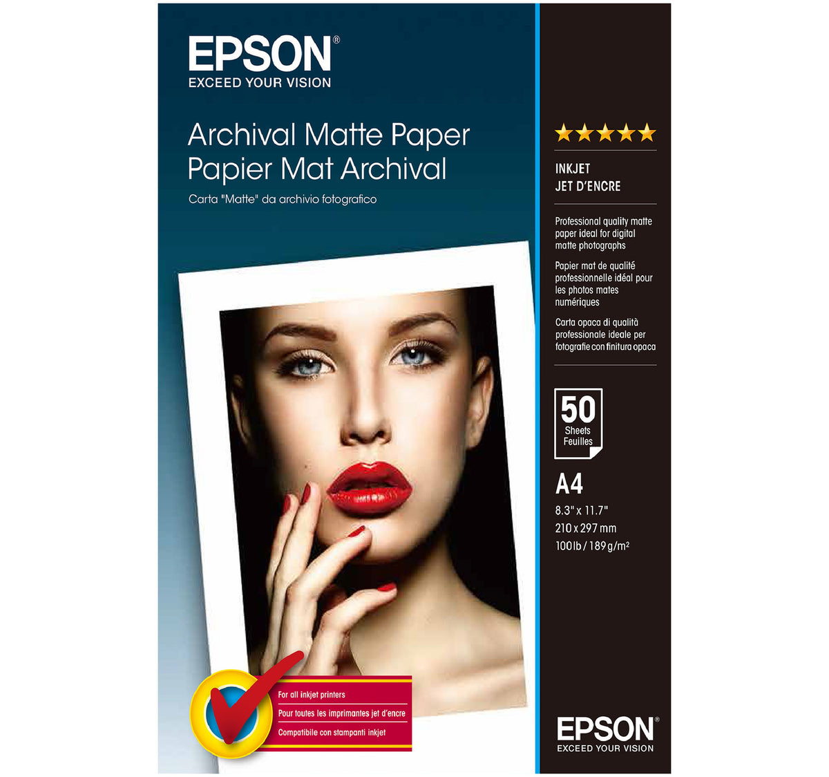 Epson Archival Matte Photo Paper, A4, 50 Sheets, C13S041342