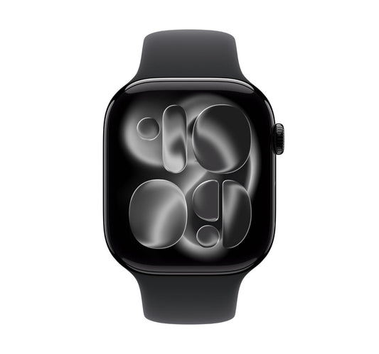 ساعة Apple Watch Series 11 الذكية بنظام تحديد المواقع العالمي (GPS)، هيكل من الألومنيوم باللون الأسود الفاحم مقاس 46 مم مع سوار رياضي أسود (صغير/متوسط)، MEUW4AF/A