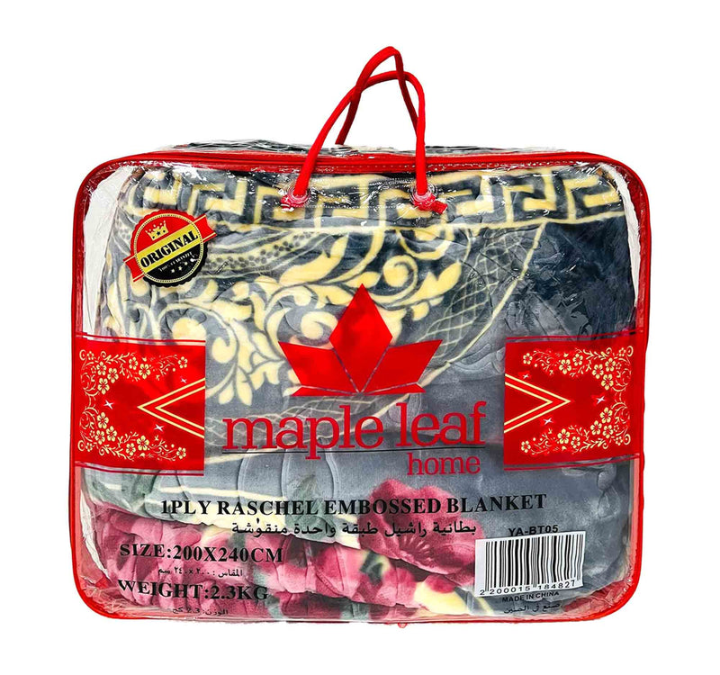 Maple Leaf Raschel Embossed Blanket, 200 x 240 cm, 1 ply, Assorted
