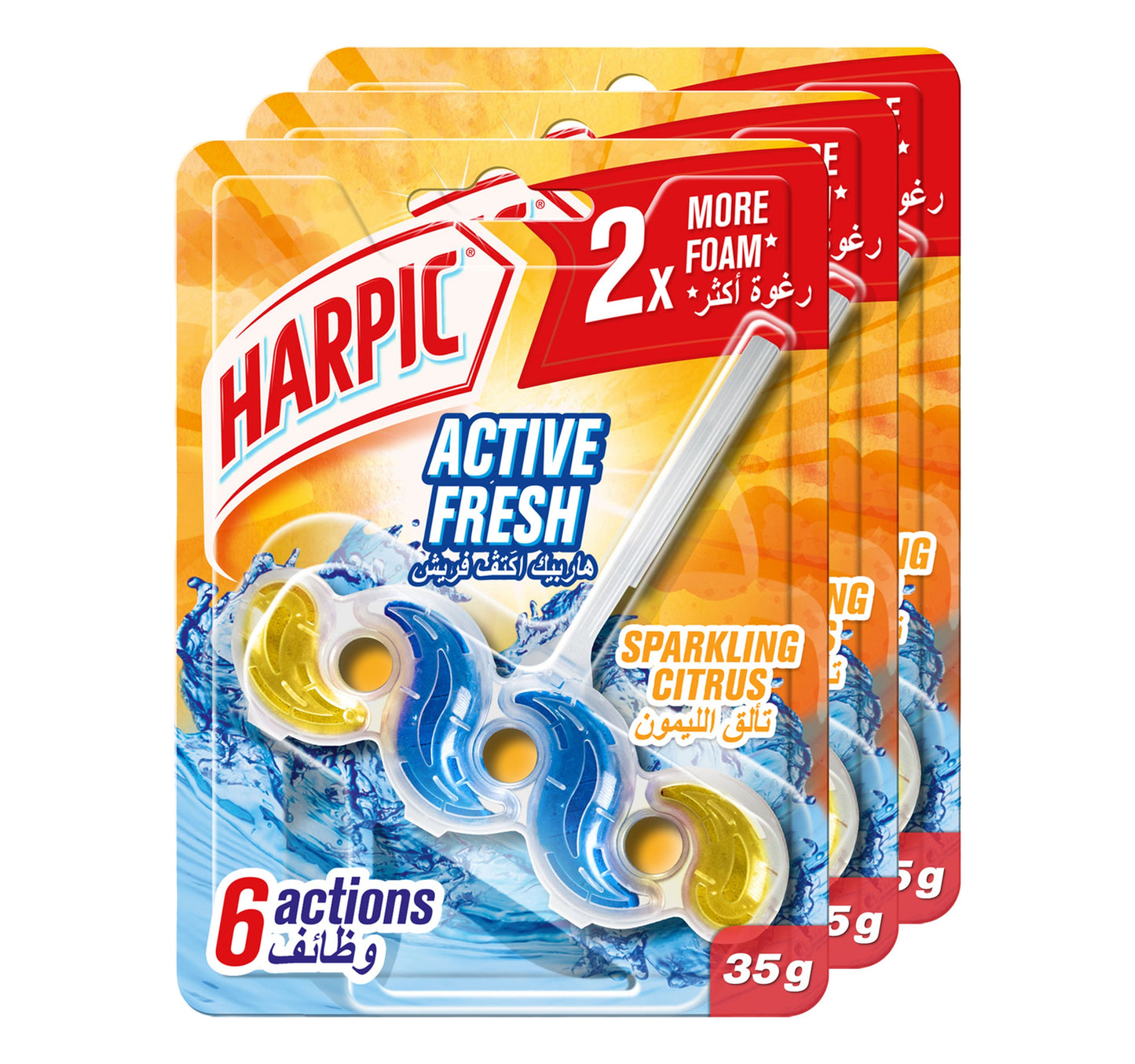 Harpic Active Fresh Toilet Cleaner Rim Block Sparkling Citrus Scent Value Pack 3 x 35 g