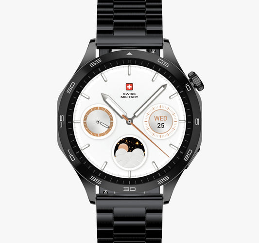 Swiss Military Swiss International Smart Watch, 1.43 AMOLED Display, Black Frame with Black Metal Strap