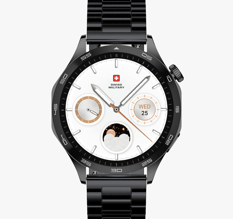 Swiss Military Swiss International Smart Watch, 1.43 AMOLED Display, Black Frame with Black Metal Strap