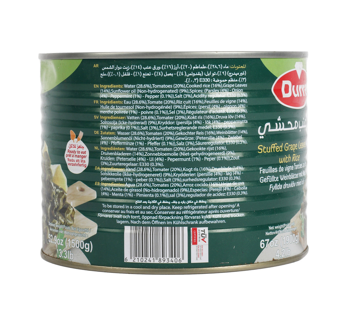 Durra Stuffed Grape Leaves With Rice 1.9 kg