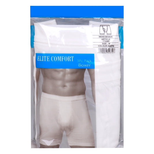 بوكسر رجالي من القطن المريح من Elite Comfort، مقاس M، 3 قطع، أبيض، ELXUSW