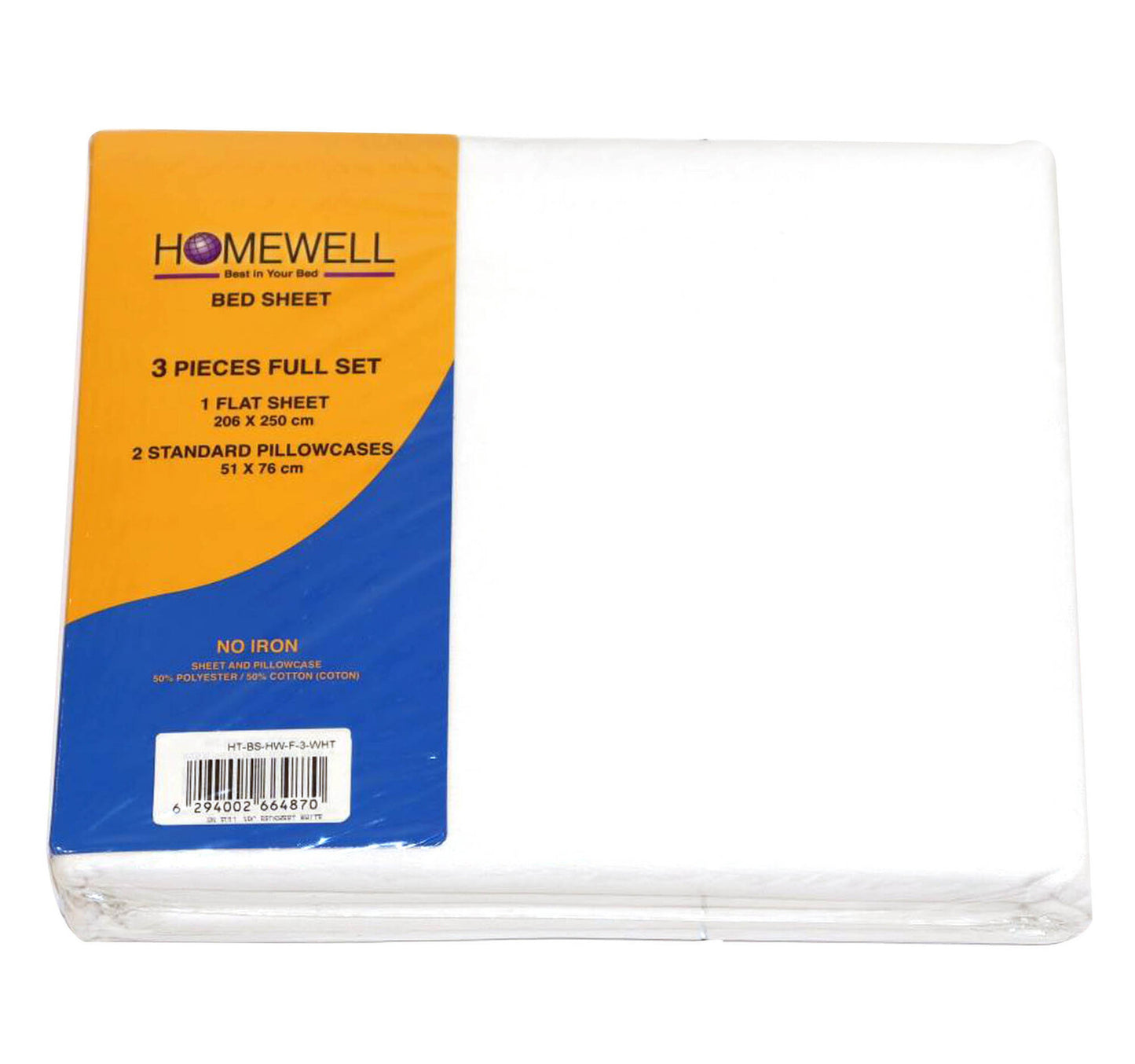 Homewell Bed Sheet Double 3pc 206x250cm White Color