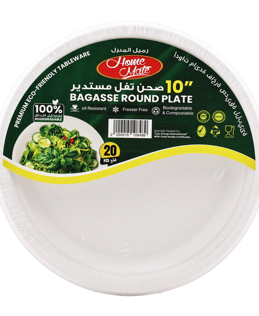 Home Mate Bagasse Round Plate 10" 20 pcs