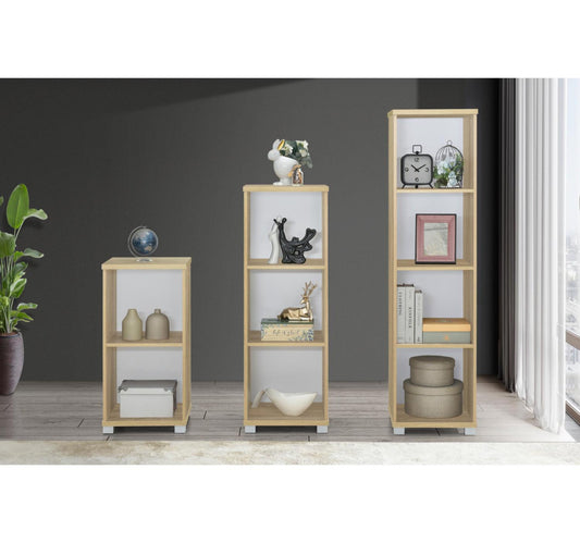 Maple Leaf Home 4 Layer Wooden Book shelf Storage Rack, Sonoma Oak/White, 7334-4
