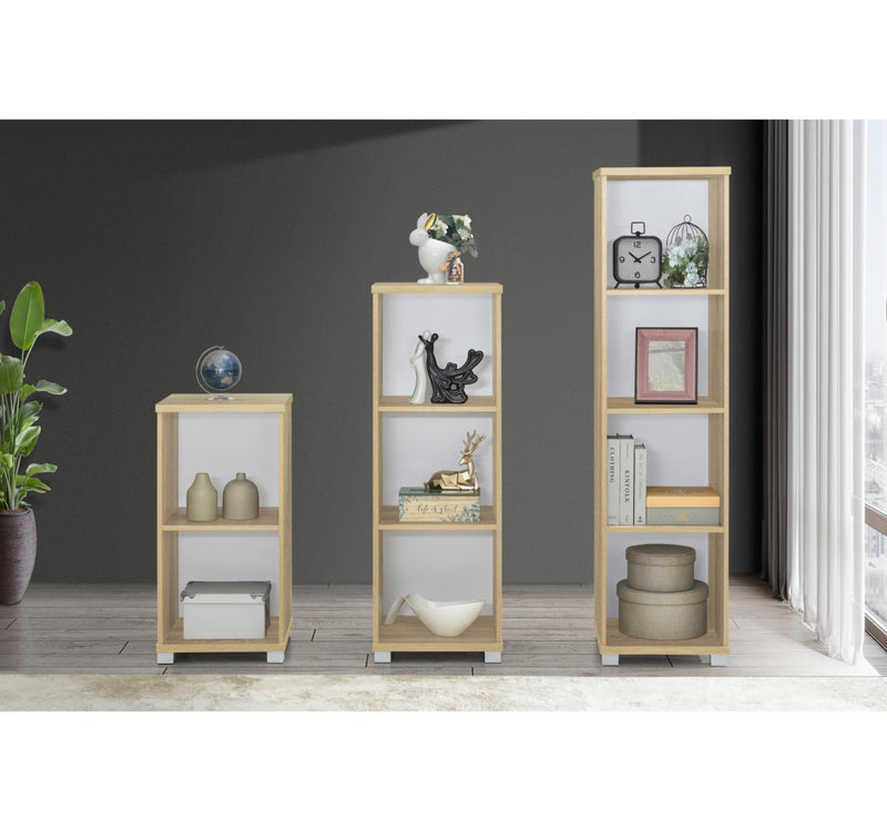 Maple Leaf Home 4 Layer Wooden Book shelf Storage Rack, Sonoma Oak/White, 7334-4