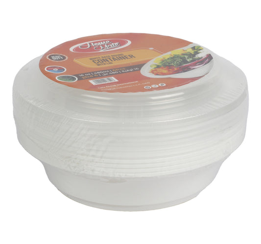 Home Mate Microwave White Round Container With Lid Size 480 ml 6 pcs