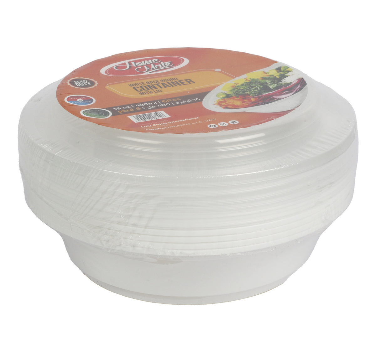Home Mate Microwave White Round Container With Lid Size 480 ml 6 pcs