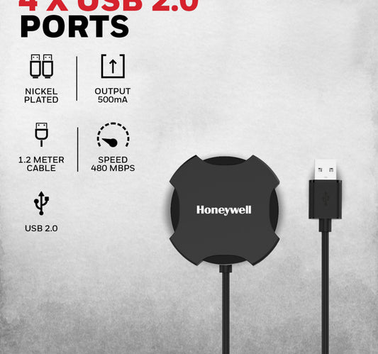 Honeywell 4 Port USB, 2.0 Hub, 1.2 m Cable, HC000011/LAP