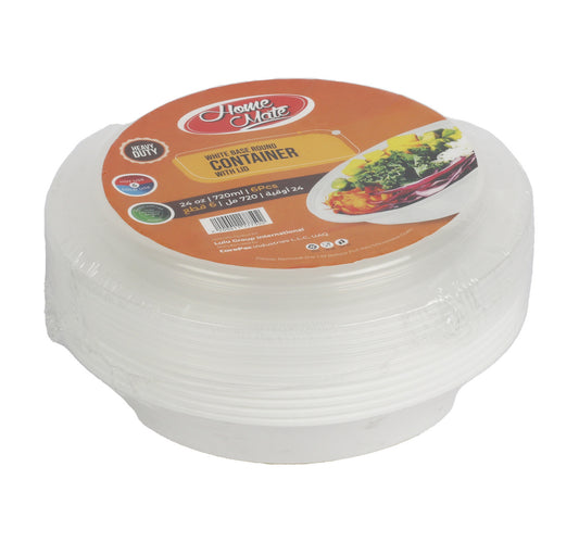 Home Mate Microwave White Round Container With Lid Size 720 ml 6 pcs