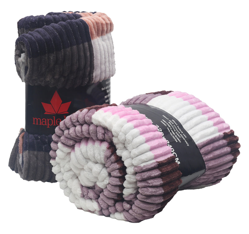 Maple Leaf Flannel Blanket 220 x 240cm Strip Assorted