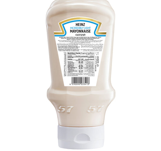 Heinz Incredibly Light Mayonnaise Top Down Squeezy Bottle 225 ml