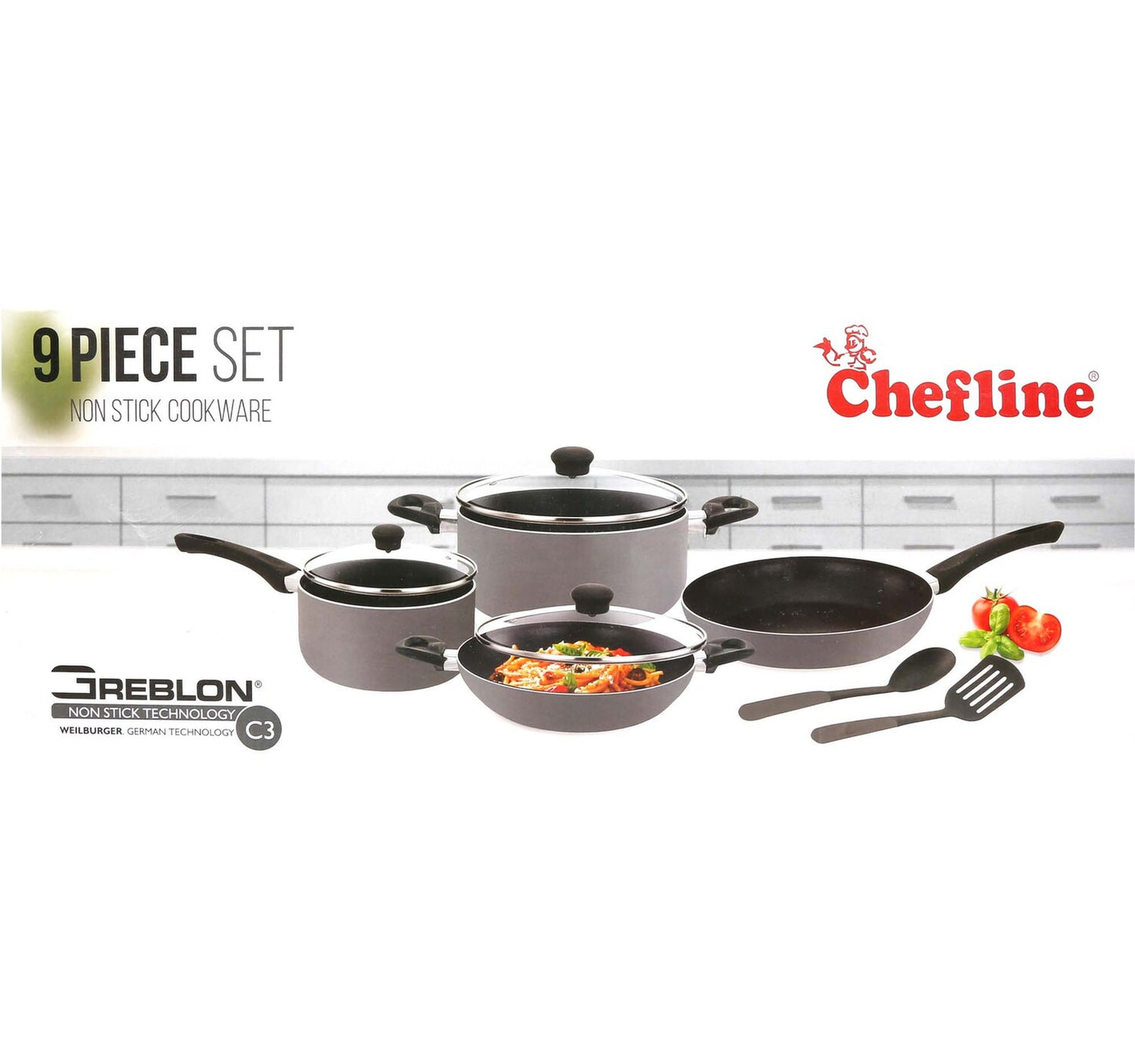Chefline Aluminium Non Stick Cookware Set, 9 pcs