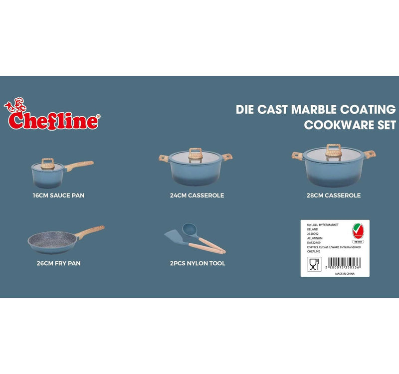 Chefline Diecast Cookware Set with Handle, 9 pcs, K409