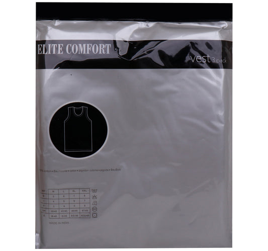 Elite Comfort Cotton Men's Rib Vest, M, 3 pcs, White, ELXRVW