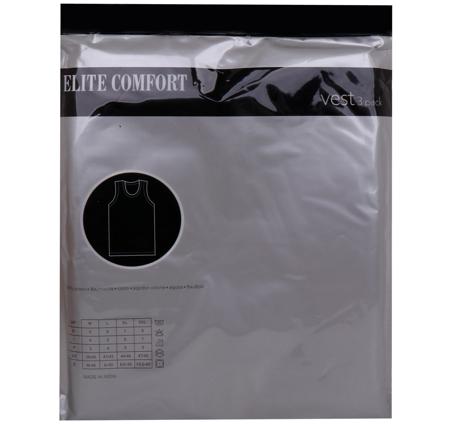 Elite Comfort Cotton Men's Rib Vest, M, 3 pcs, White, ELXRVW