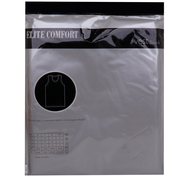 Elite Comfort Cotton Men's Rib Vest, M, 3 pcs, White, ELXRVW
