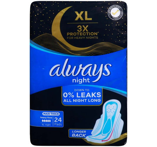 Always Night Maxi Thick Sanitary Pads with Wings 24 pcs