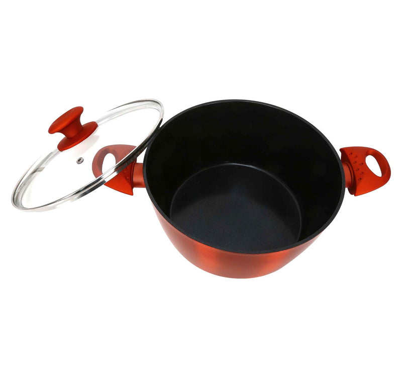 Chefline DZN30 Induction Base Ceramic Natural Coating Dutch Oven, 30 cm, Red