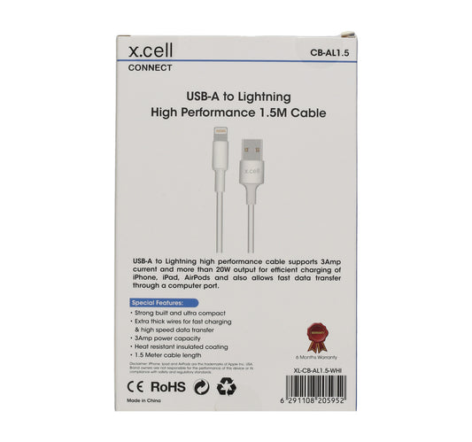 X Cell USB-A Lightning Cable CBAL1.5 White