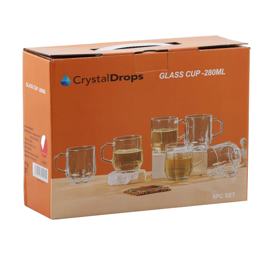 Crystal Drops Glass Hexagonal Cup Set, 6 pcs