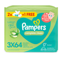 Pampers Complete Clean Baby Wipes with Aloe Vera Lotion for Hands & Face 64 pcs 2+1